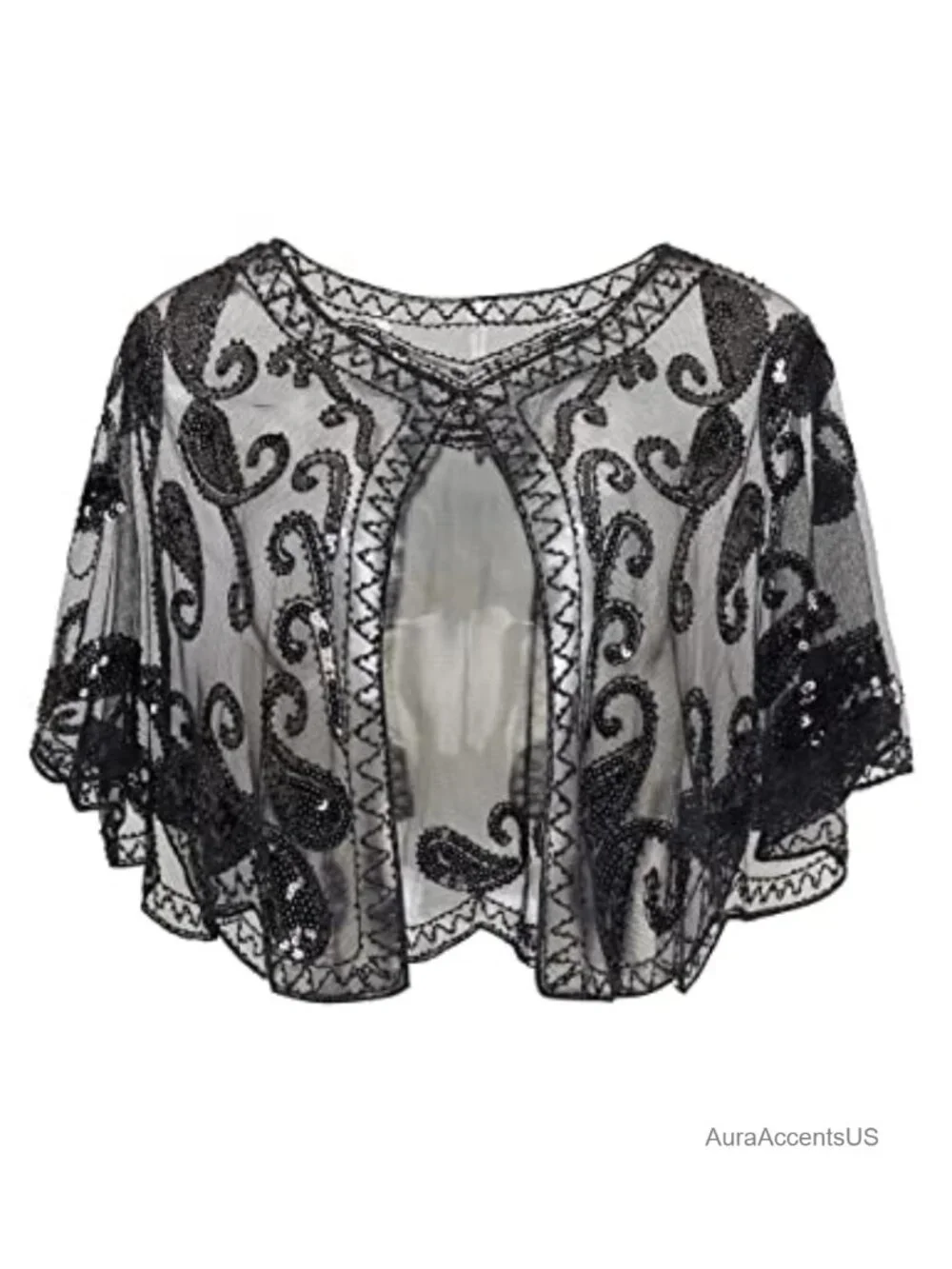 Sequin Beaded Evening Cape Shawl Wrap 1920s Flapper Gatsby Cover Up One Size